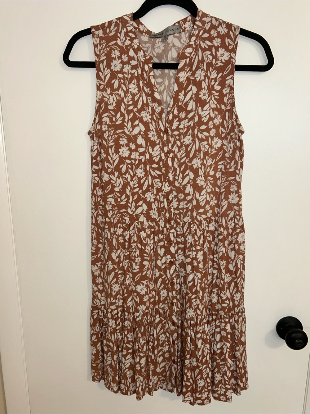 Absolutely Famous Rust Brown Floral Midi Dress